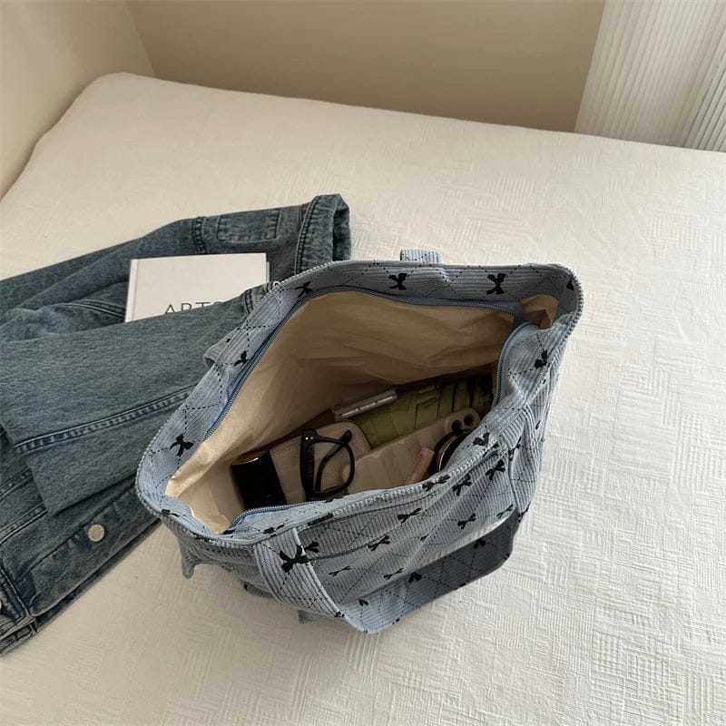 Celvera Shopper Dames - Gewatteerde Tote Bag met Strikjesprint | Casual