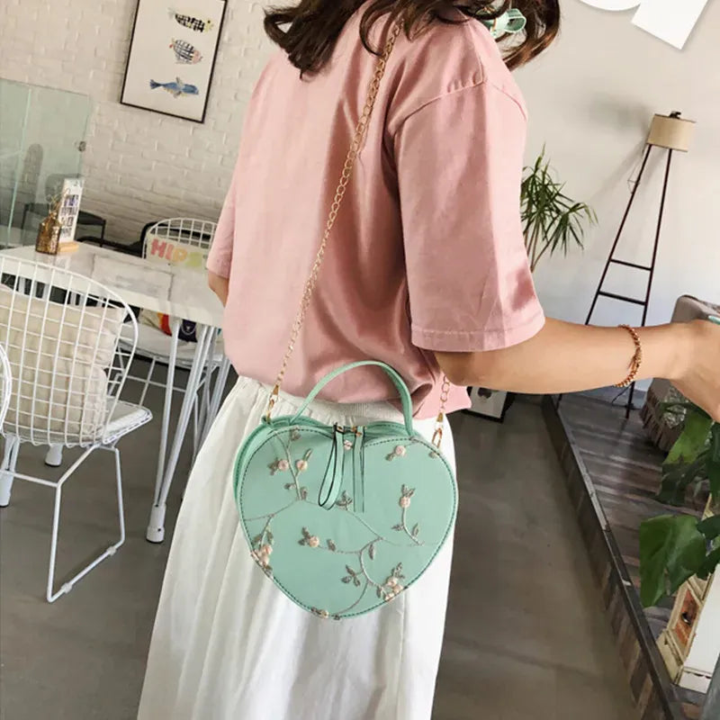 Celvera Tas Dames - Ronde Crossbody met Bloemen Borduursel | Zomer