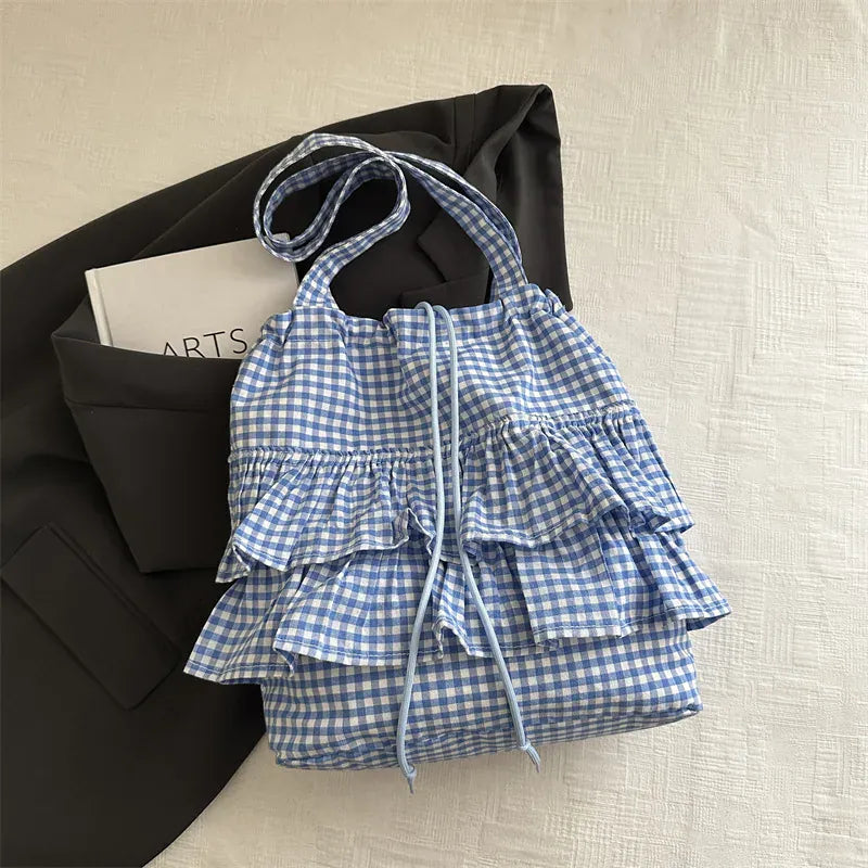 Celvera Tas Dames - Ruche Shopper met Ruitjesprint en Strikje | Zomer