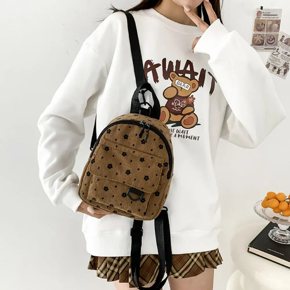 Tas Dames - Mini Rugzak met Bloemenprint en Voorvak | Casual