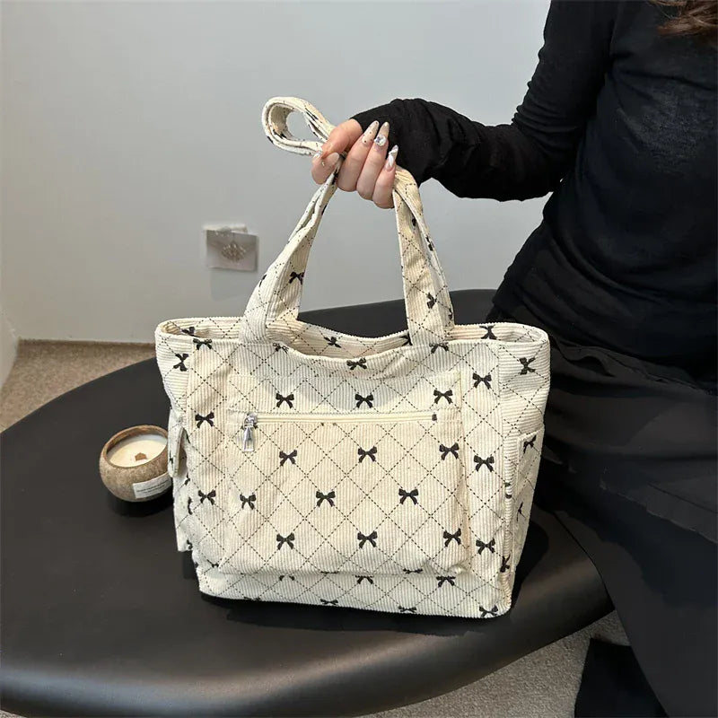 Celvera Shopper Dames - Gewatteerde Tote Bag met Strikjesprint | Casual