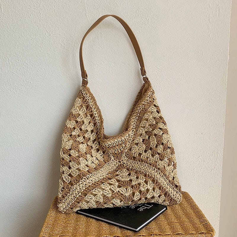 Celvera Tas Dames - Gehaakt Hobo Model met Contrast Patroon | Boho