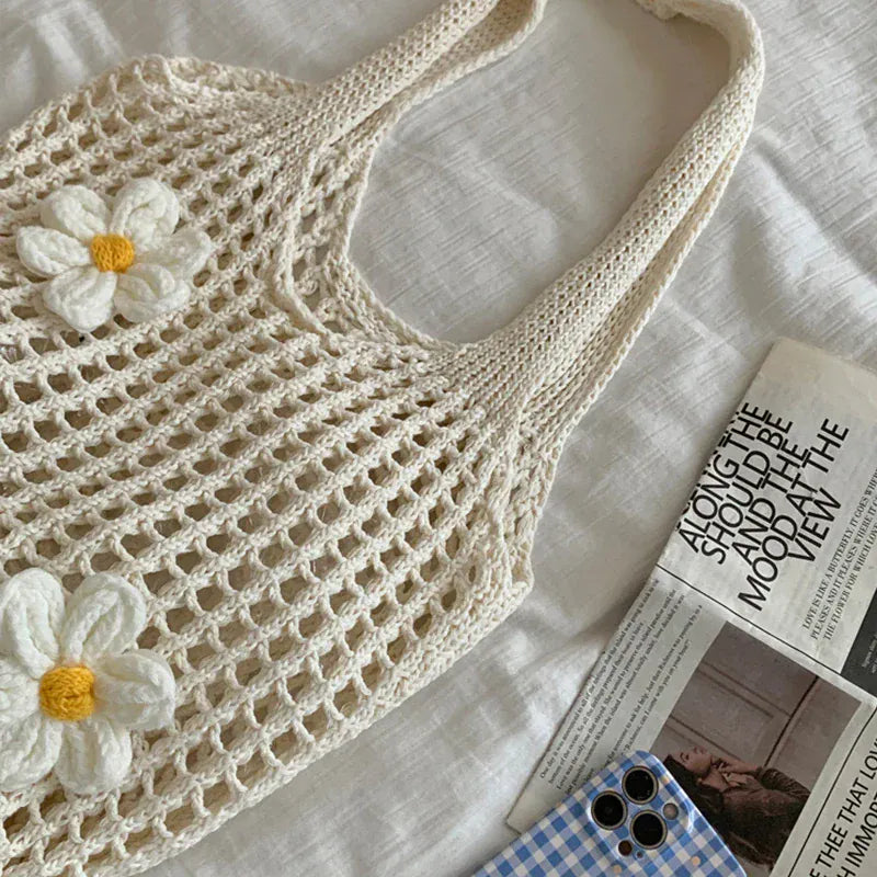 Celvera Tas Dames - Gehaakt Shopper Model met Bloemen | Zomer