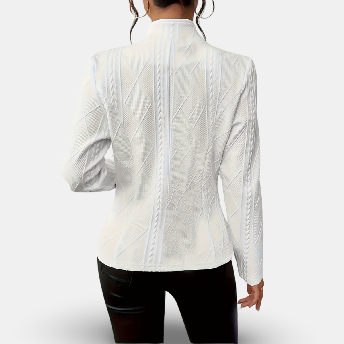 Textured Cable-Knit Blazer – Fitted Geometric Button Jacket
