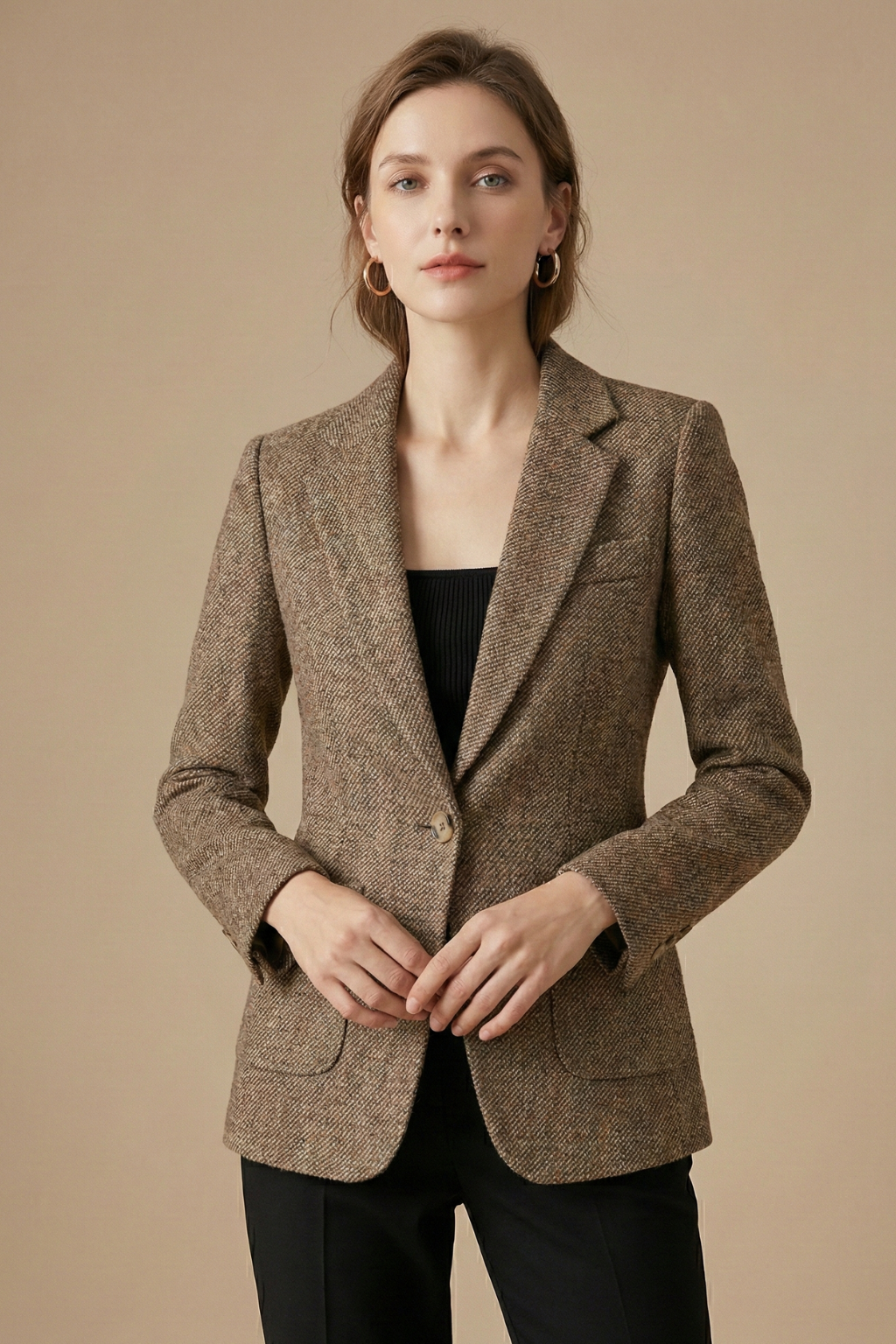 Single-Button Blazer Jacket – Notch Lapel Wool Coat