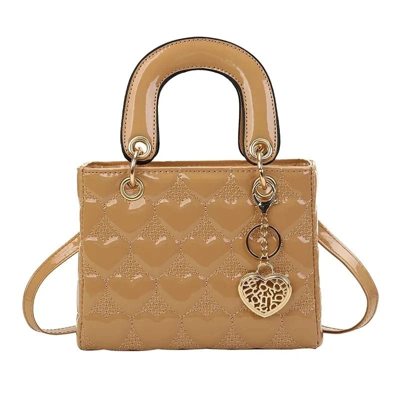 Celvera Tas Dames - Compacte Glanzende Handtas met Hartmotief en Gouden Hanger | Chique