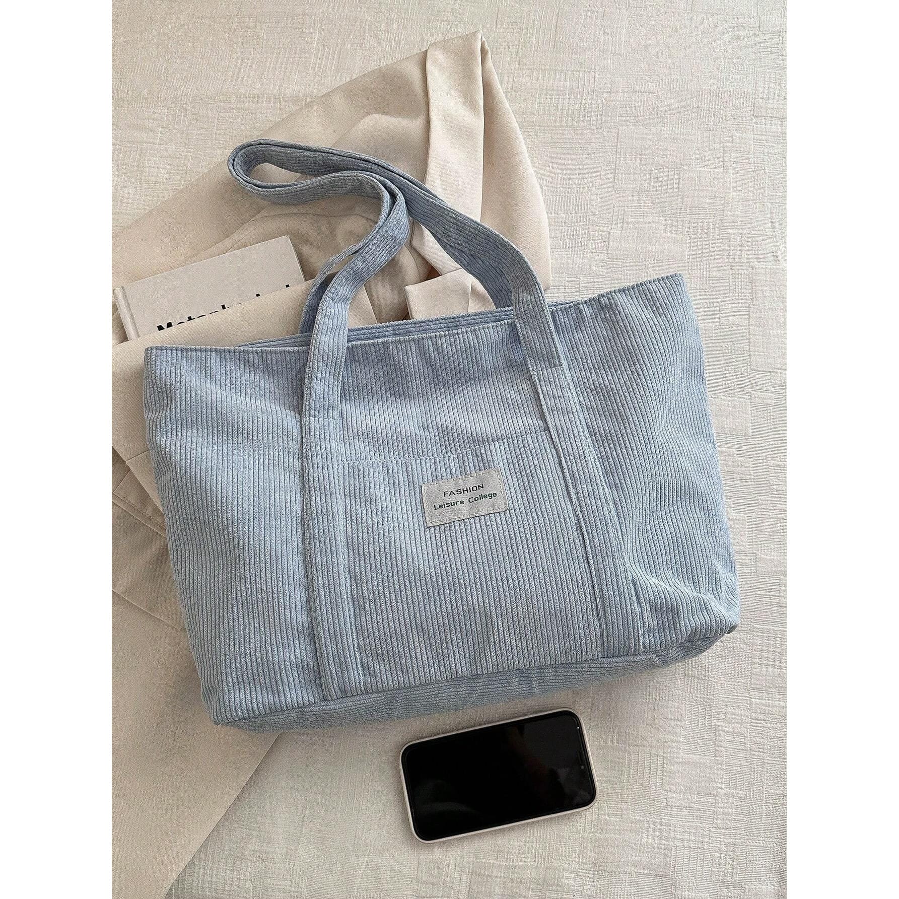 Celvera Tote Bag van Ribfluweel met Ruim Voorvak
