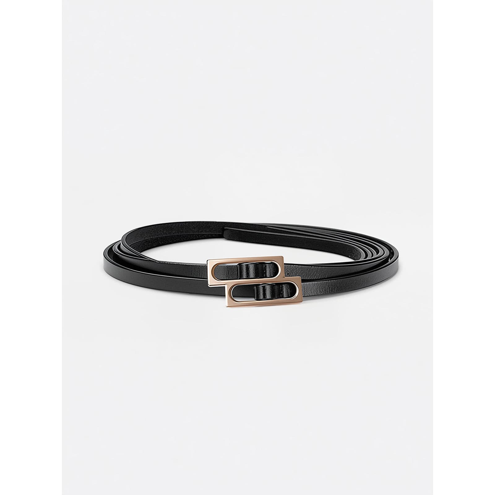 Celvera Riem, dubbele lus met knoopsluiting, zacht zwart leer, Dames
