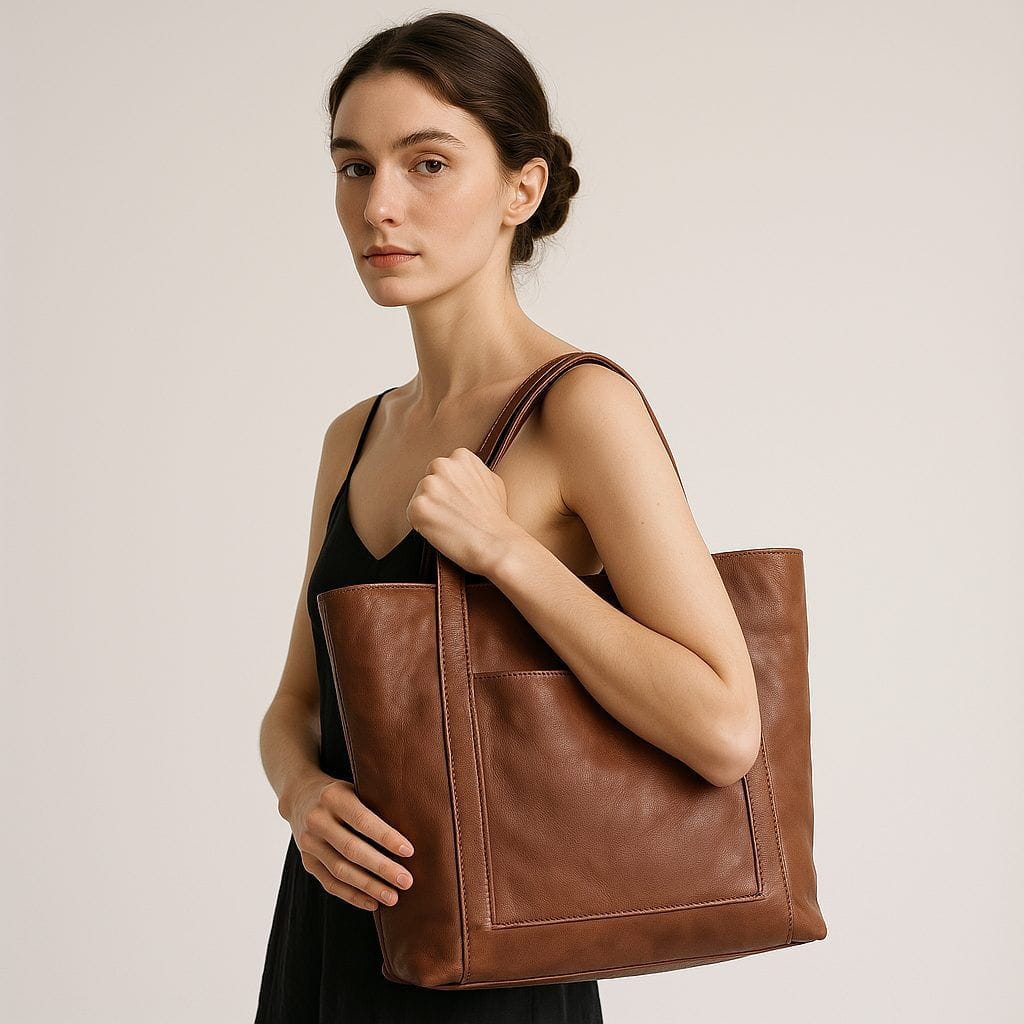 Celvera Tas Dames - Grote Gestructureerde Shopper met Frontpaneel en Dubbele Riem | Chic
