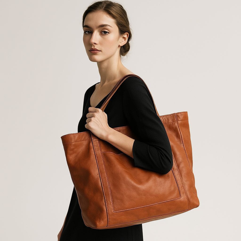 Celvera Tas Dames - Grote Gestructureerde Shopper met Frontpaneel en Dubbele Riem | Chic