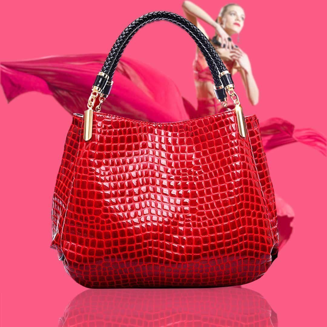 Celvera Tas Dames - Glanzende Handtas met Reliefstructuur en Gevlochten Handvat | Chic