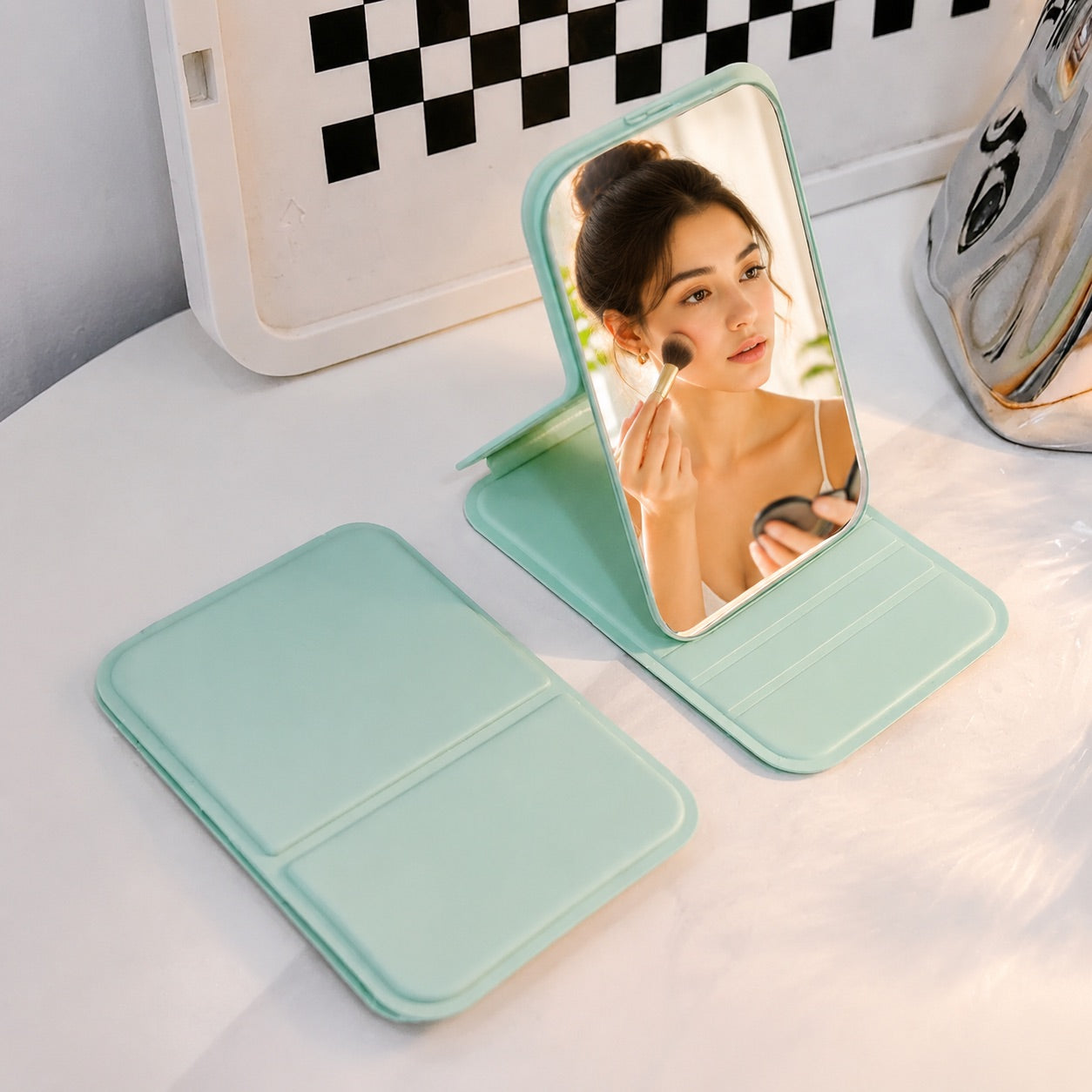 Opvouwbare make-up spiegel – mini draagbare spiegel voor reizen & desktop