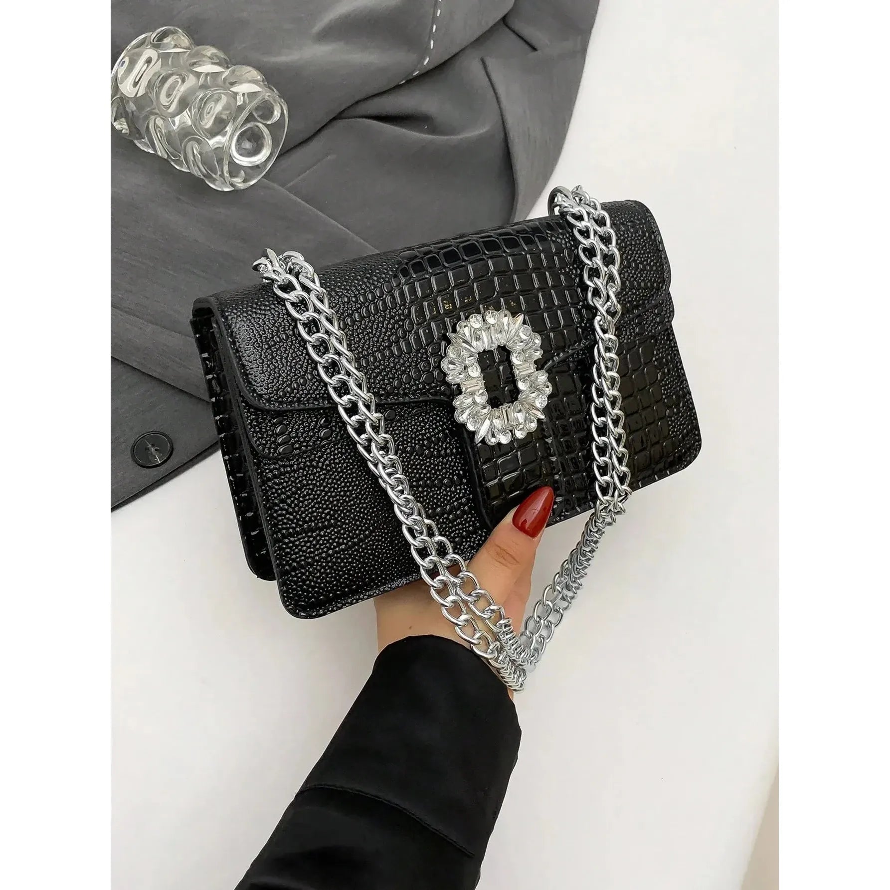 Celvera Tas Dames - Crossbody met Ketting en Strass Gesp | Feestelijk