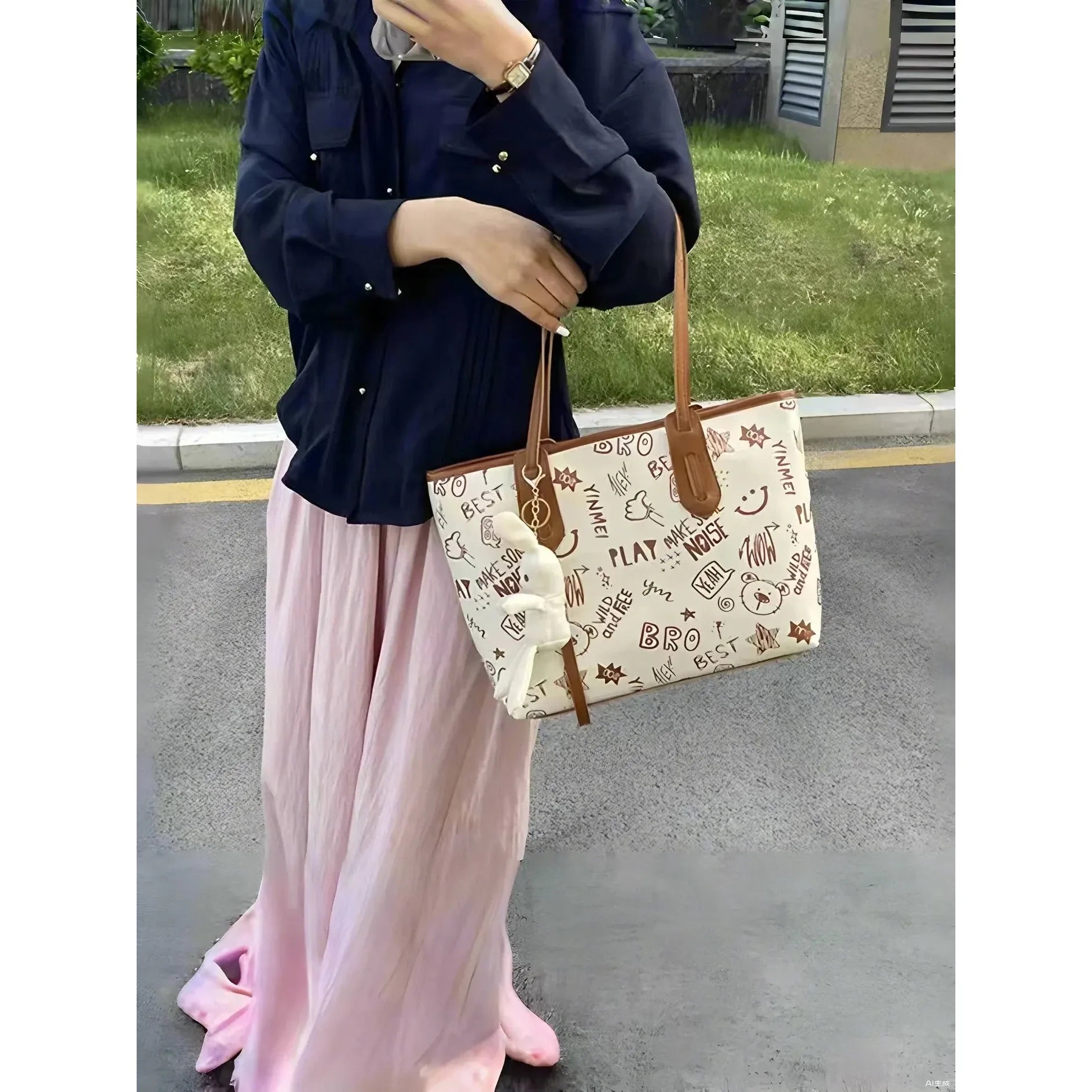 Celvera Tas Dames - Ruime Shopper met Graffiti Print en Hanger | Casual