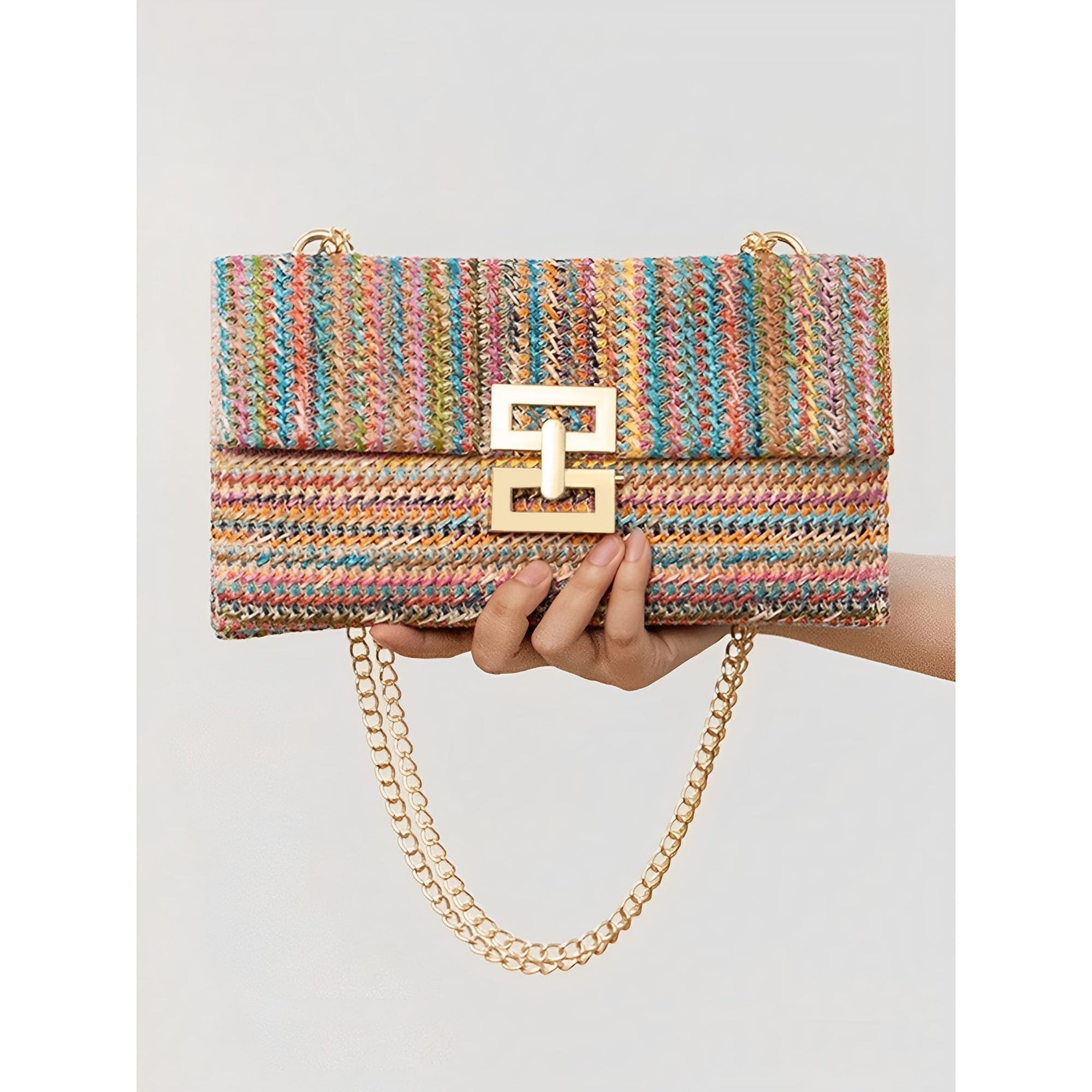 Celvera Geweven Schoudertas met Ketting en Draaiklem