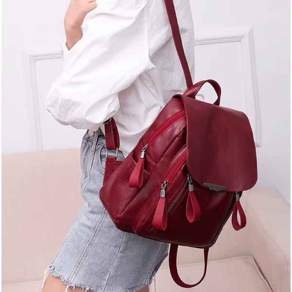 Tas Dames - Stijlvolle Rugzak met Klepje en Dubbele Frontrits | Casual Chique