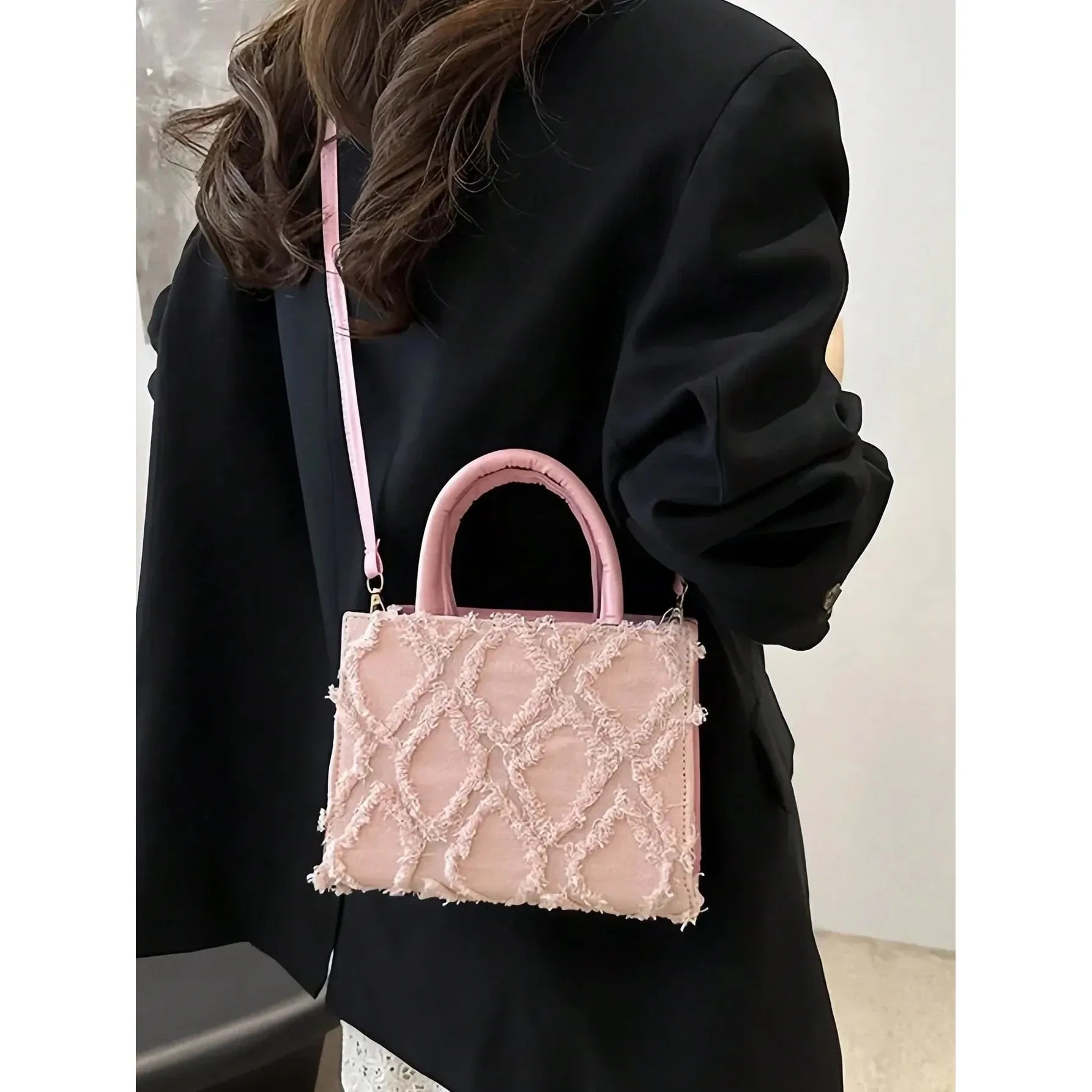 Celvera Tas Dames - Gestructureerde Tote met Franje Patroon en Schouderband | Chique