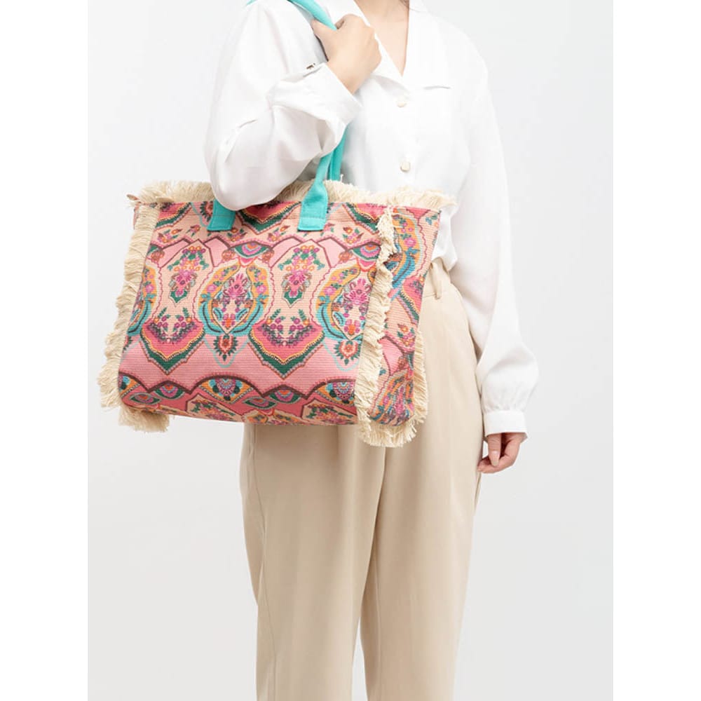 Celvera Tas Dames - Grote Shopper met Franje en Kleurrijk Bohemien Print | Zomer