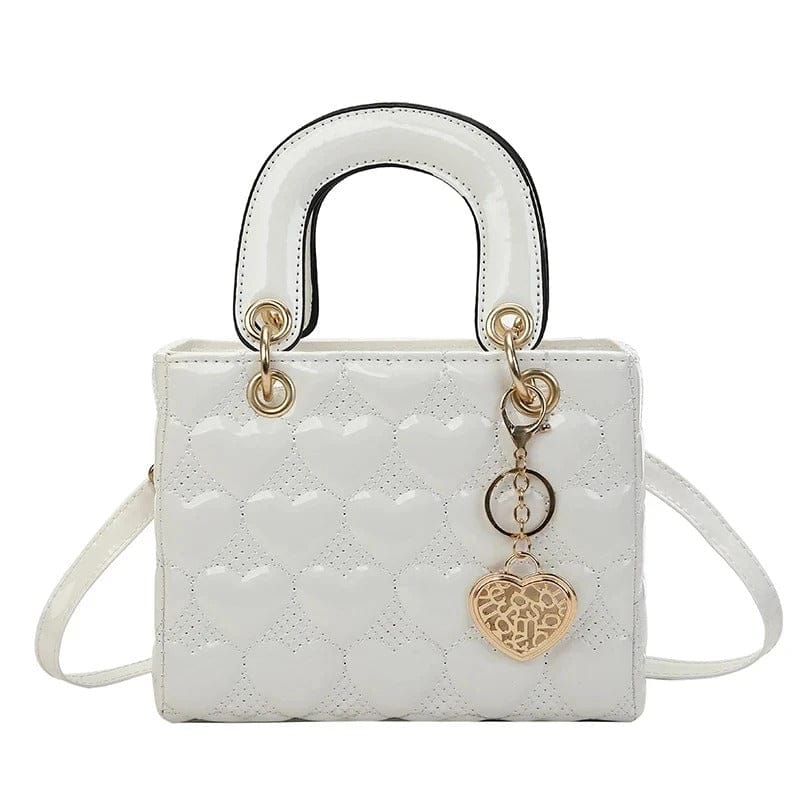 Celvera Tas Dames - Compacte Glanzende Handtas met Hartmotief en Gouden Hanger | Chique