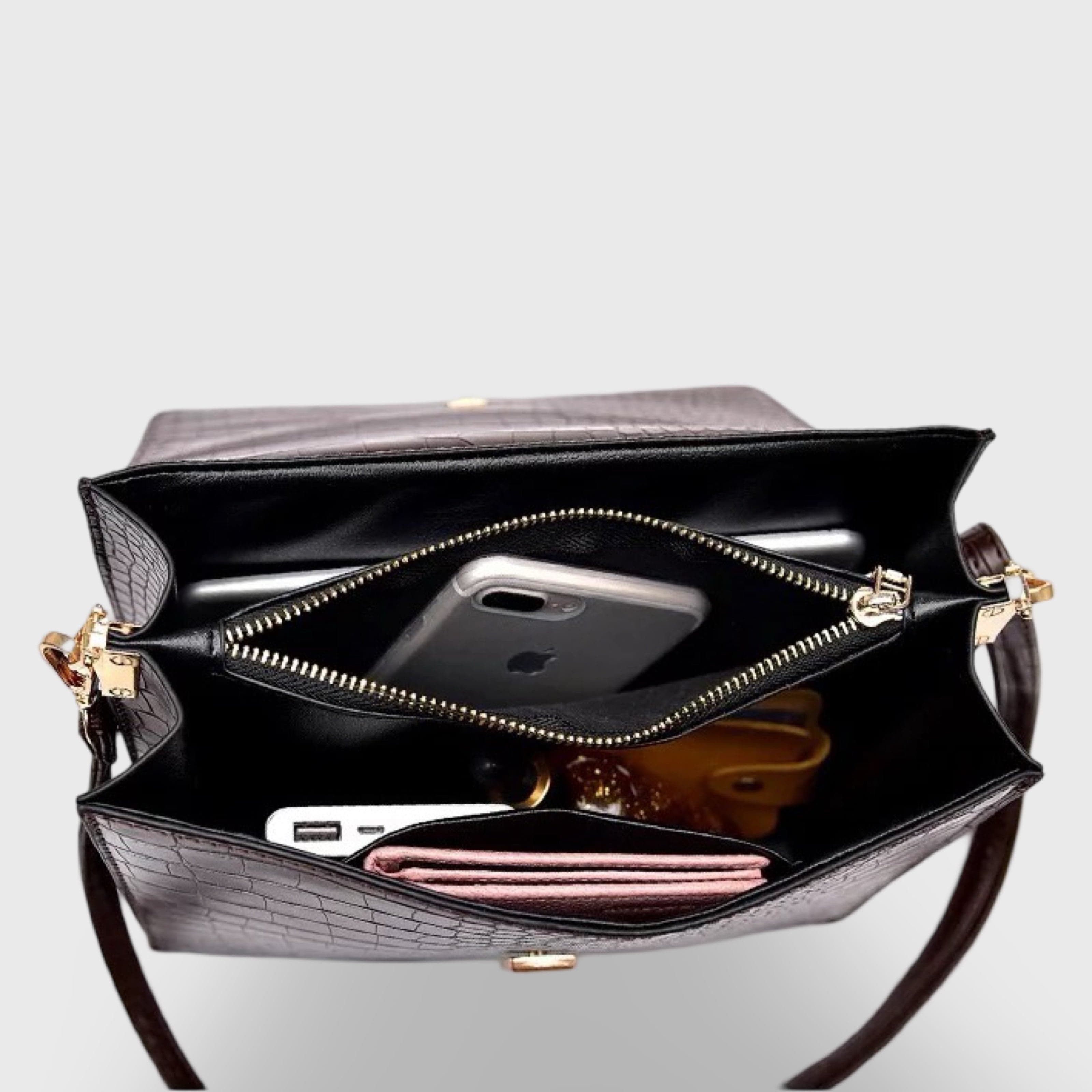 Celvera Compacte crossbody schoudertas met crocoprint in leer
