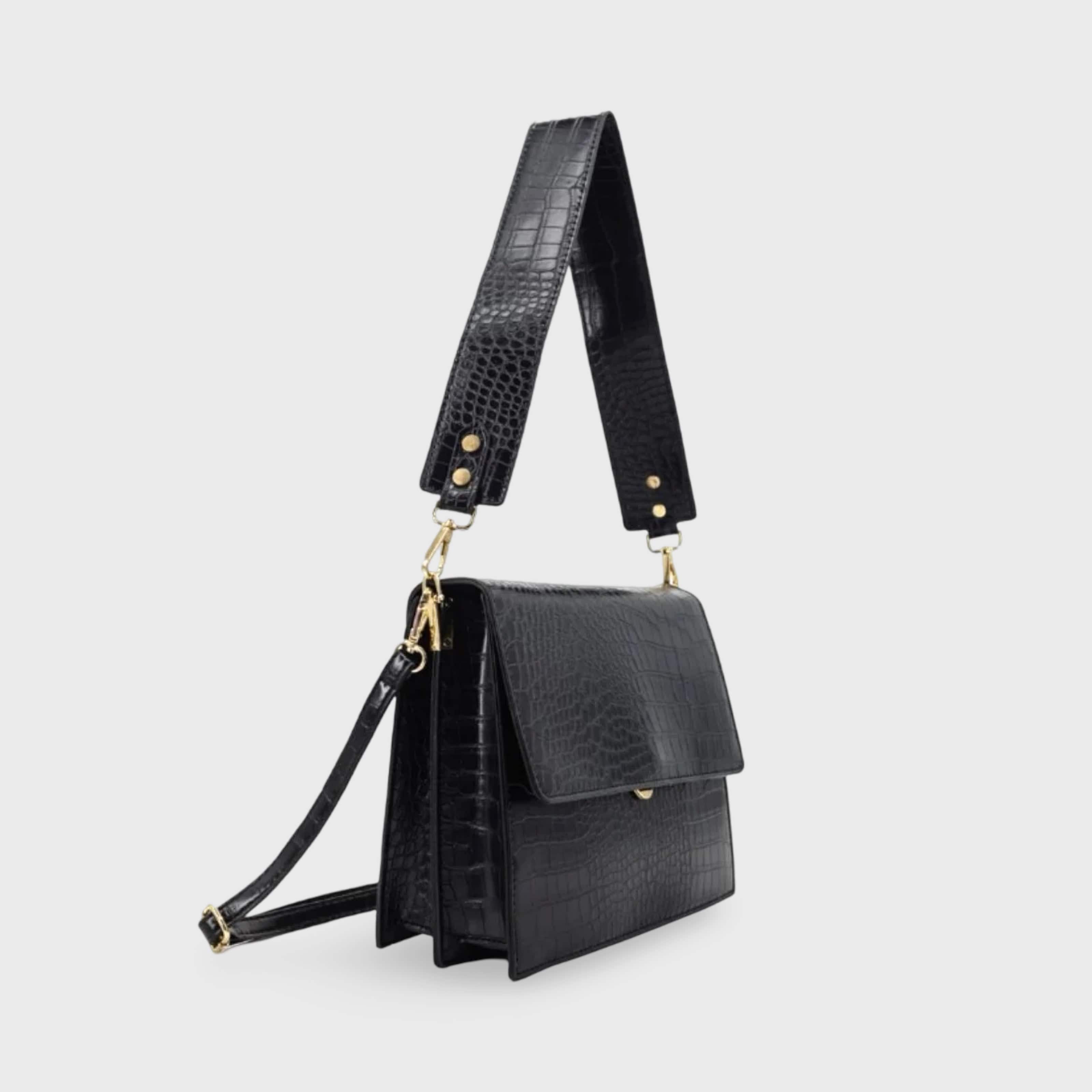 Celvera Compacte crossbody schoudertas met crocoprint in leer