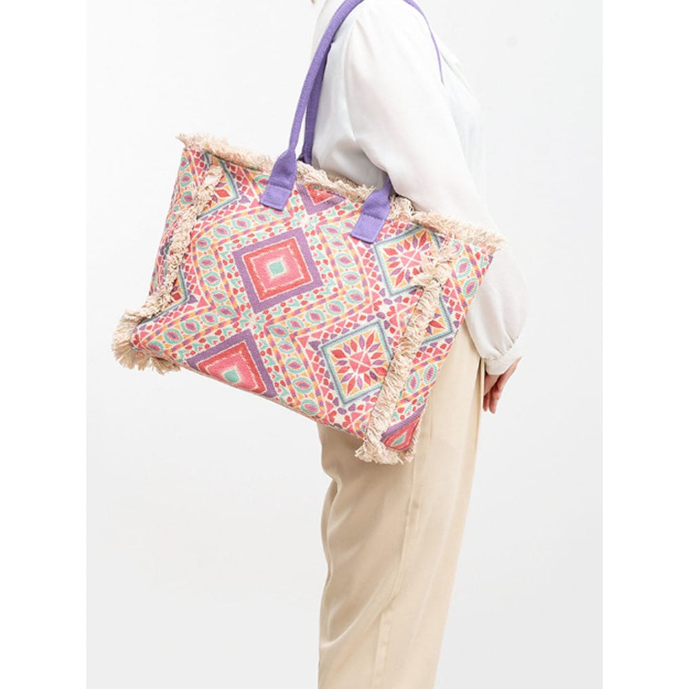 Celvera Tas Dames - Grote Shopper met Franje en Kleurrijk Bohemien Print | Zomer