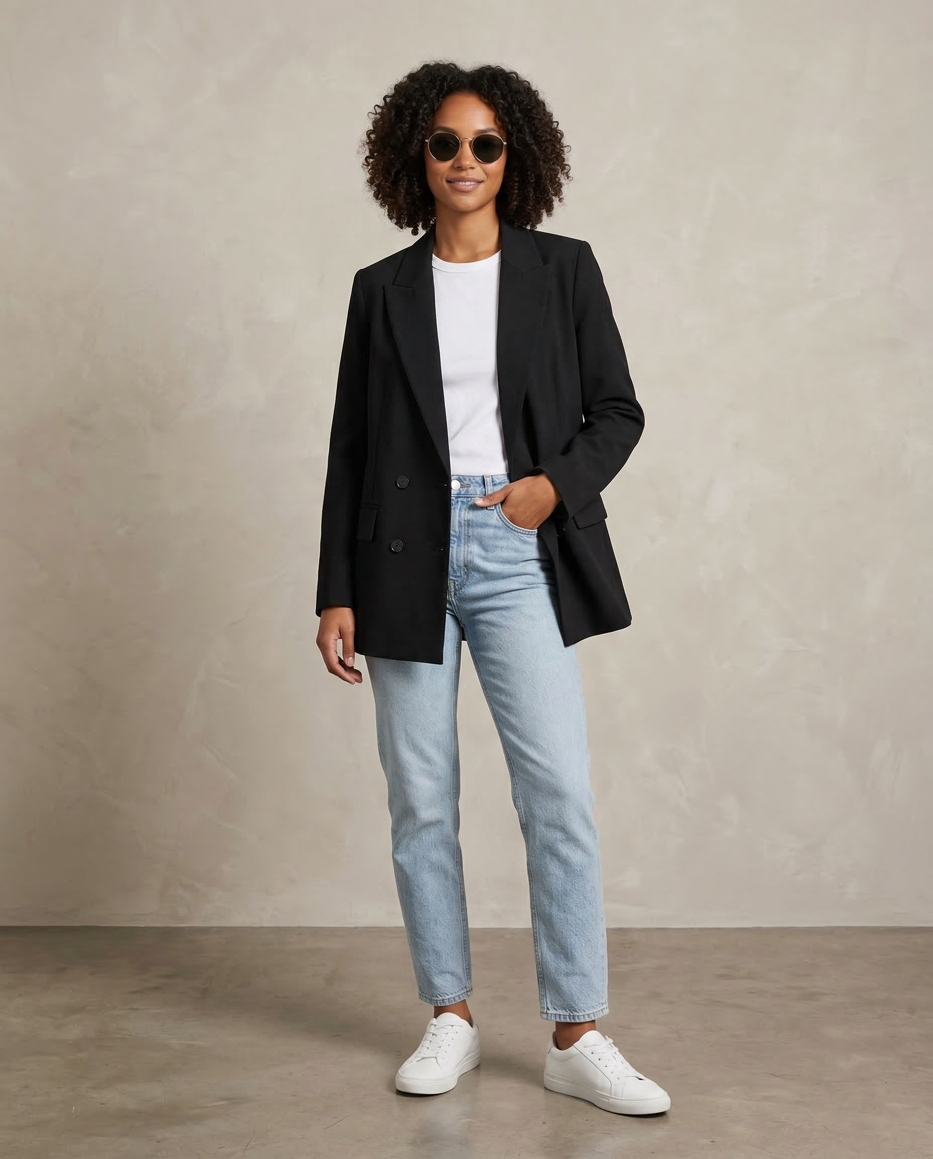 Women’s Classic Tailored Black Blazer – Elegant Double-Breasted Casual Chic Jacket