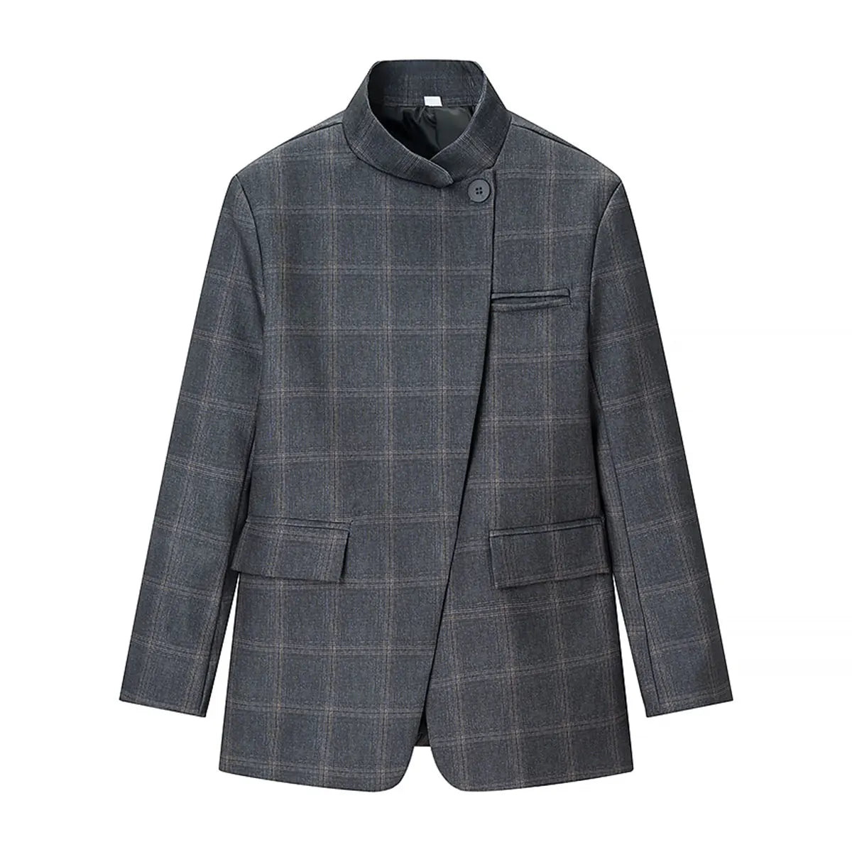 Plaid Blazer – Stylish Single Button Long Sleeve Jacket