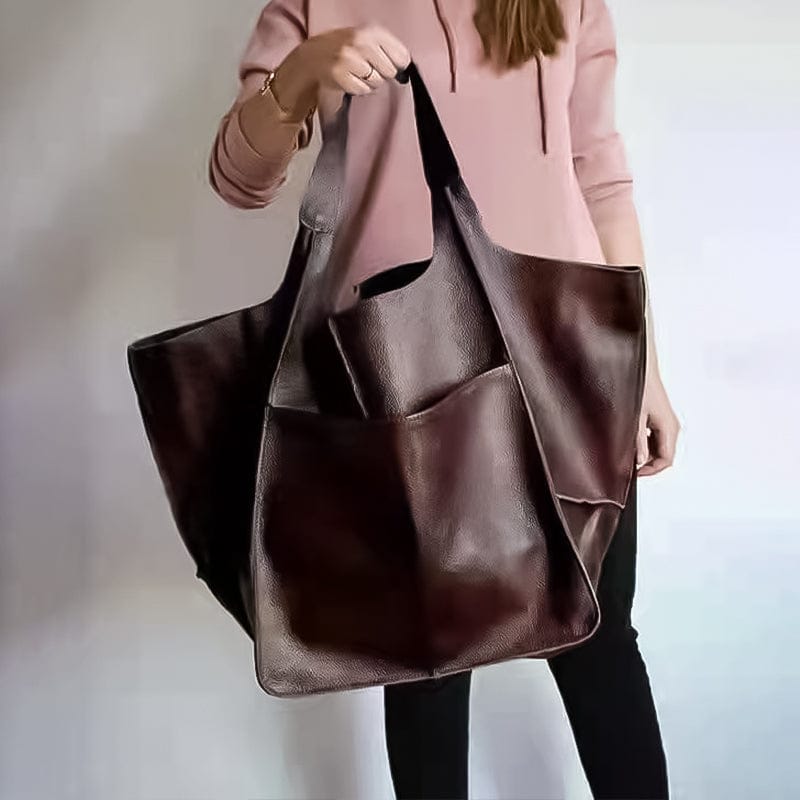 Celvera Oversized schoudertas in vintage leer met ruime draagcapaciteit