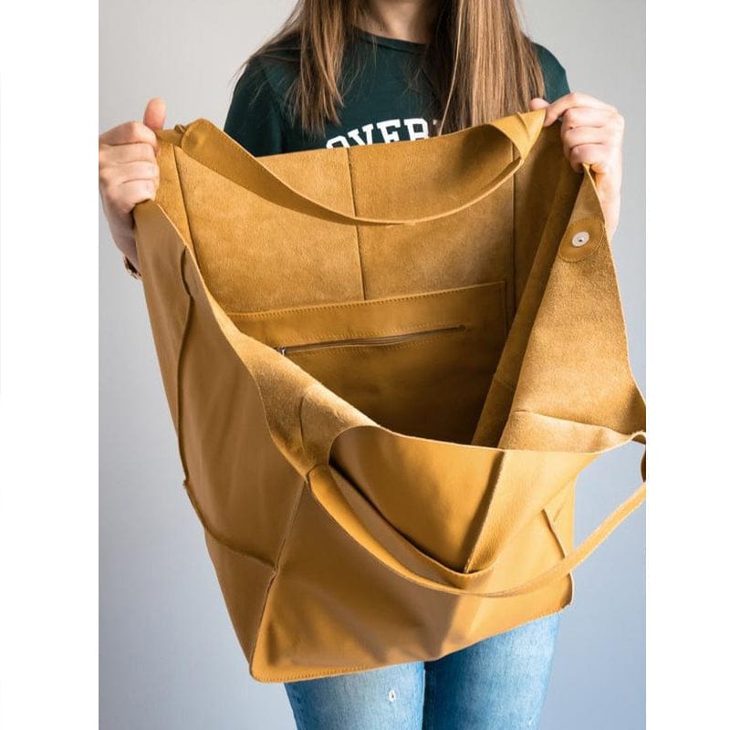 Celvera Oversized schoudertas in vintage leer met ruime draagcapaciteit