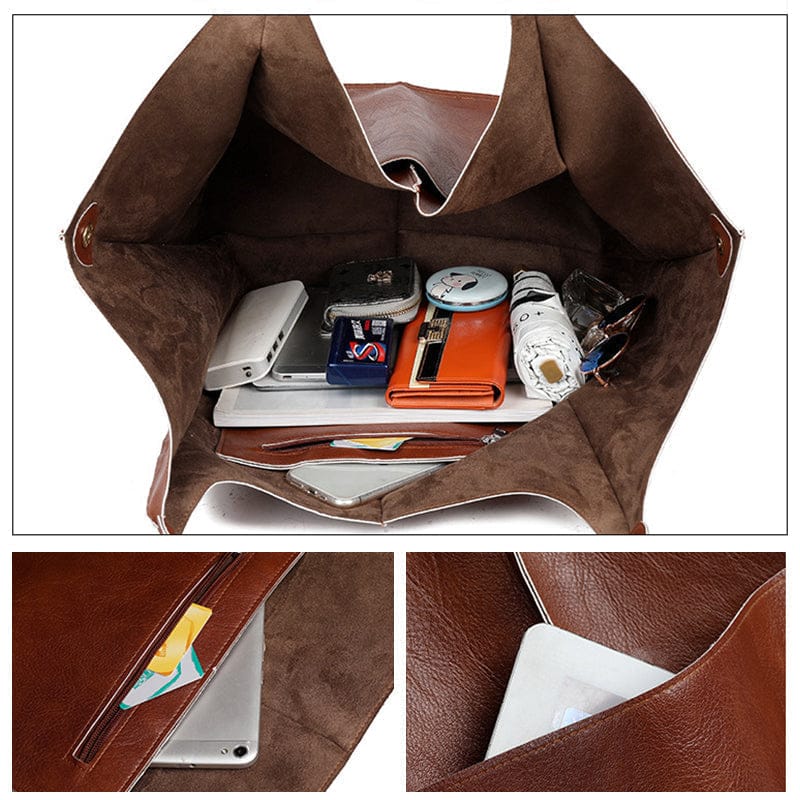 Celvera Oversized schoudertas in vintage leer met ruime draagcapaciteit