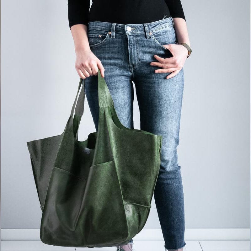 Celvera Oversized schoudertas in vintage leer met ruime draagcapaciteit