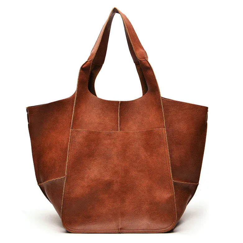 Celvera Oversized schoudertas in vintage leer met ruime draagcapaciteit