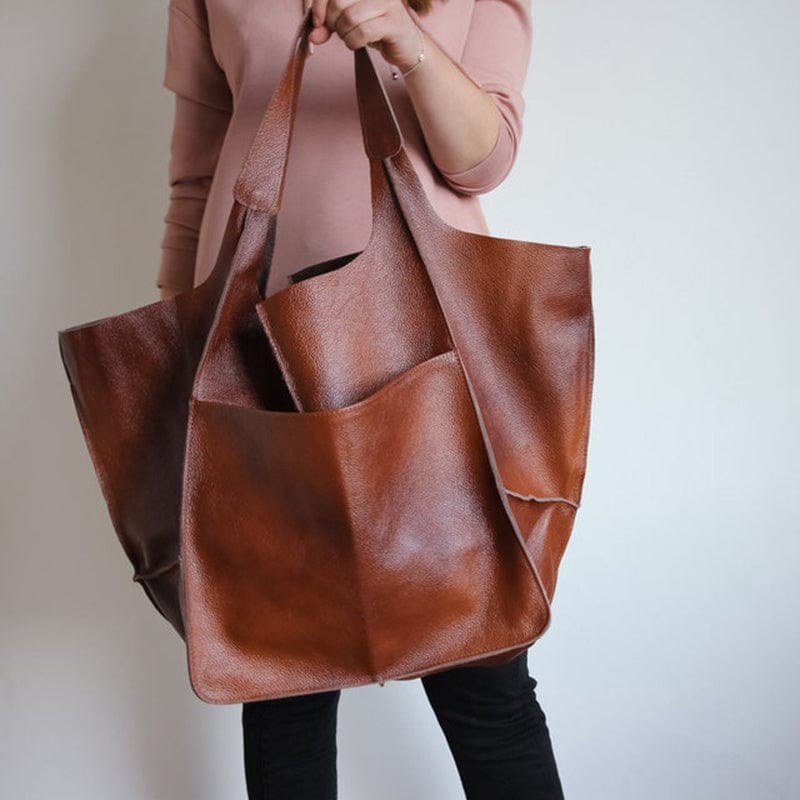 Celvera Oversized schoudertas in vintage leer met ruime draagcapaciteit