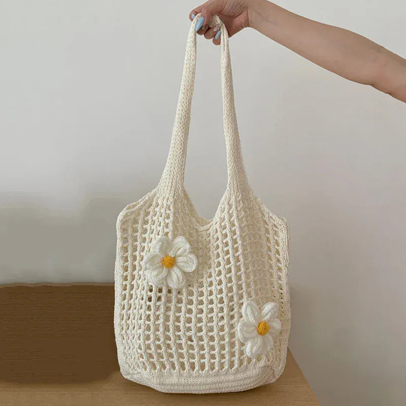 Celvera Tas Dames - Gehaakt Shopper Model met Bloemen | Zomer