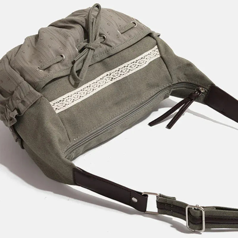 Celvera Tas Dames - Casual Schoudertas met Kanten Bies en Trekkoord | Boho