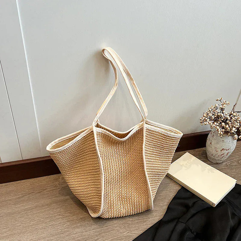 Celvera Tas Dames - Gevlochten Strandtas met Contrast Rand | Zomer