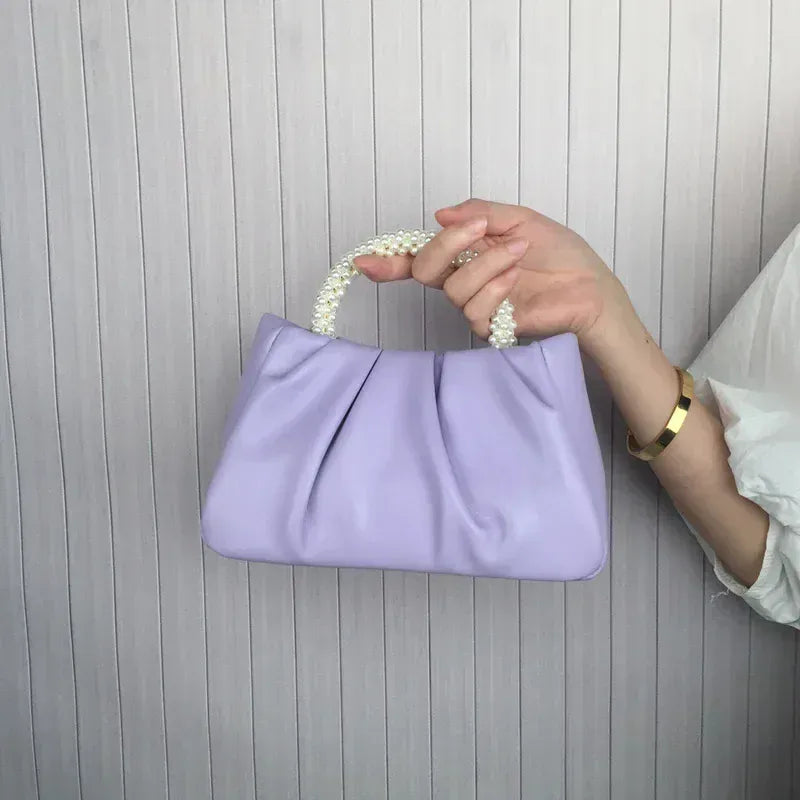 Celvera Tas Dames - Geplooide Mini Handtas met Parelhandvat | Elegant