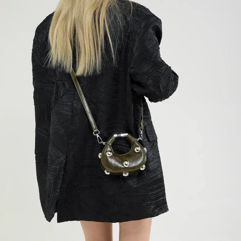 Celvera Tas Dames - Mini Crossbody met Zilveren Bolstuds en Ring | Stoer
