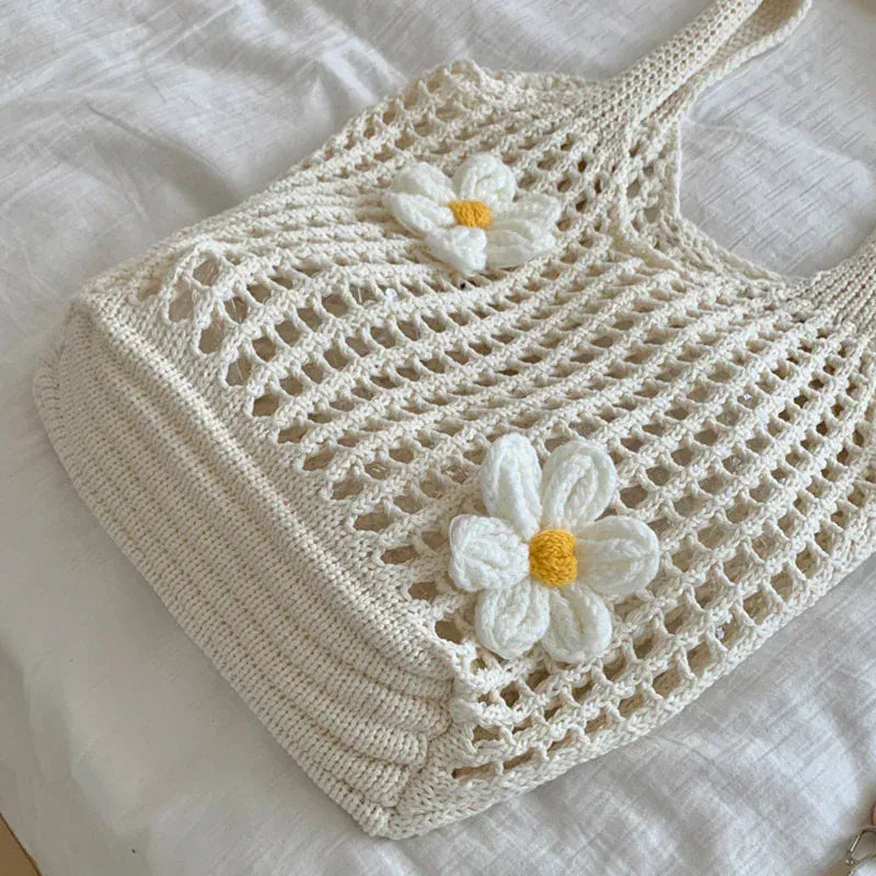 Celvera Tas Dames - Gehaakt Shopper Model met Bloemen | Zomer