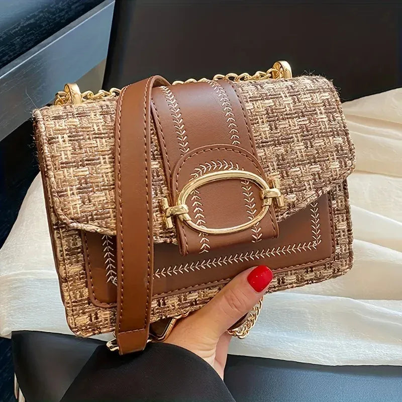 Celvera Tas Dames - Flap Tas met Contrast Band en Gouden Ring | Klassiek