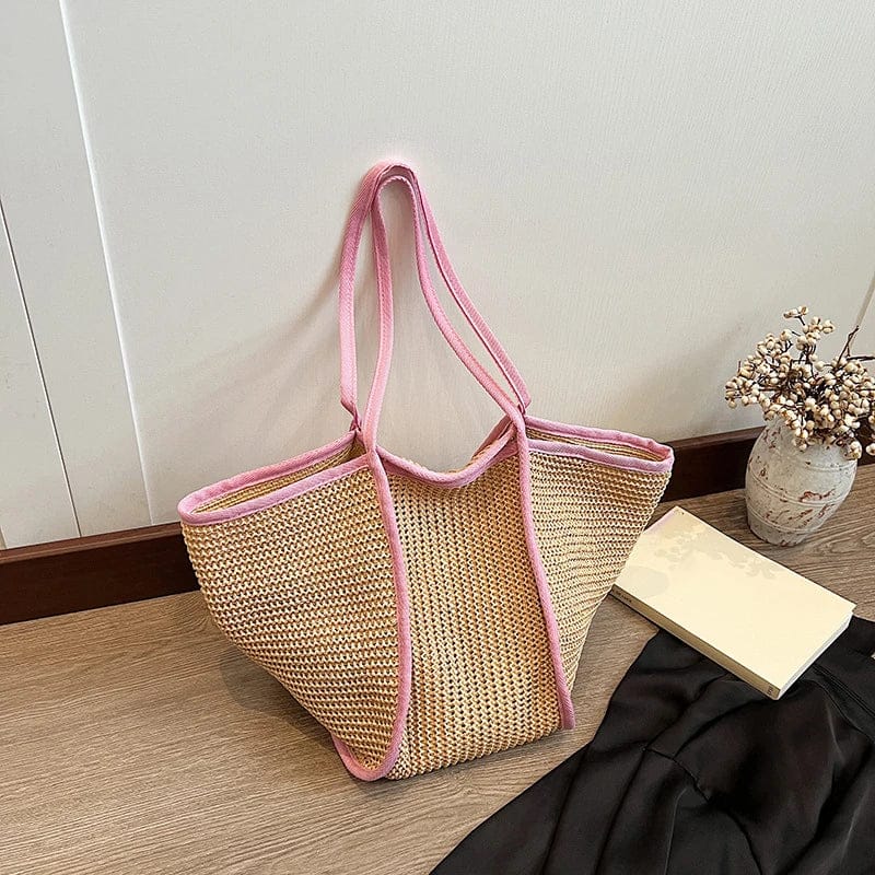 Celvera Tas Dames - Gevlochten Strandtas met Contrast Rand | Zomer