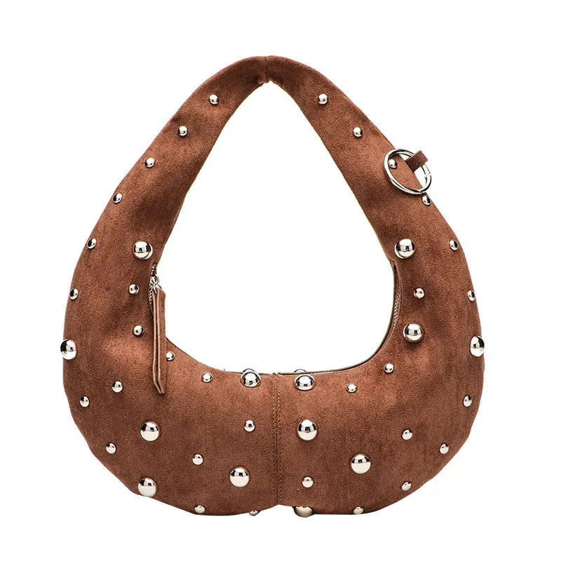 Celvera Tas Dames - Halfmaan Schoudertas met Zilveren Studs | Stoer