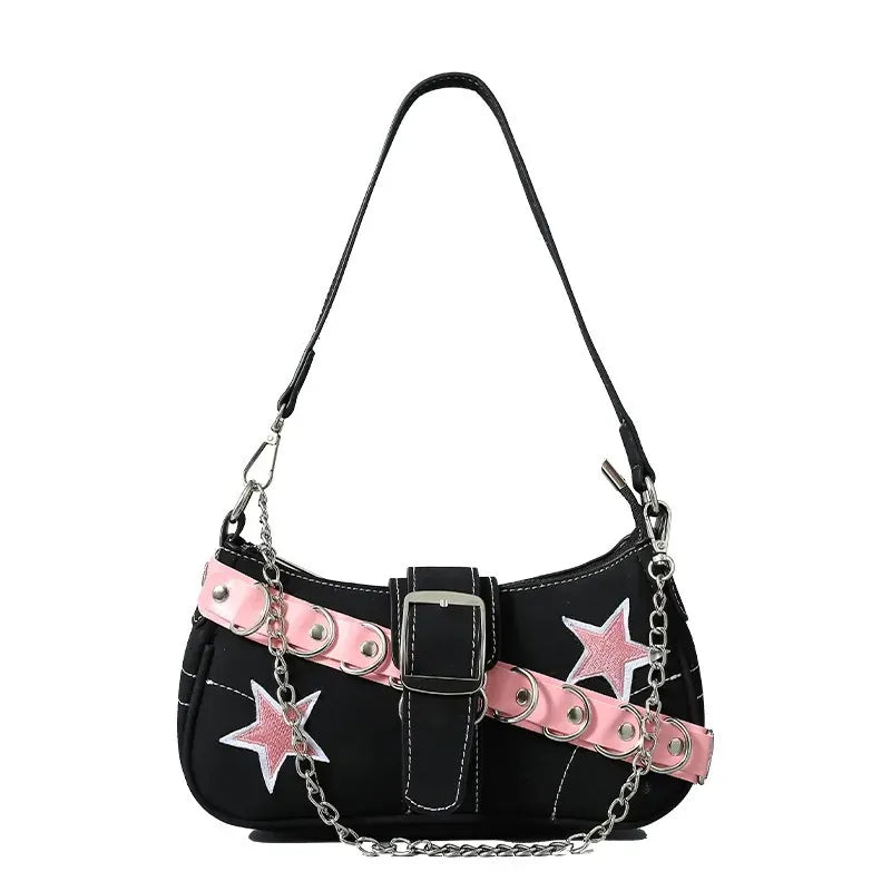 Celvera Tas Dames - Hobo Schoudertas met Sterren en Ketting | Stoer