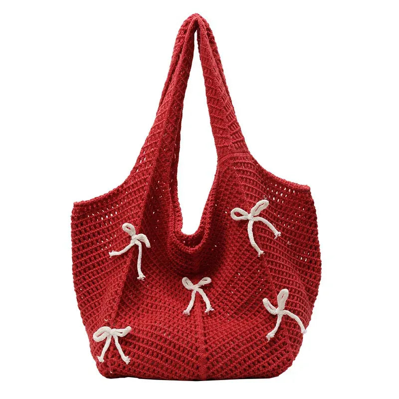 Celvera Tas Dames - Gehaakt Hobo Model met Strikjes en Open Werk | Zomer