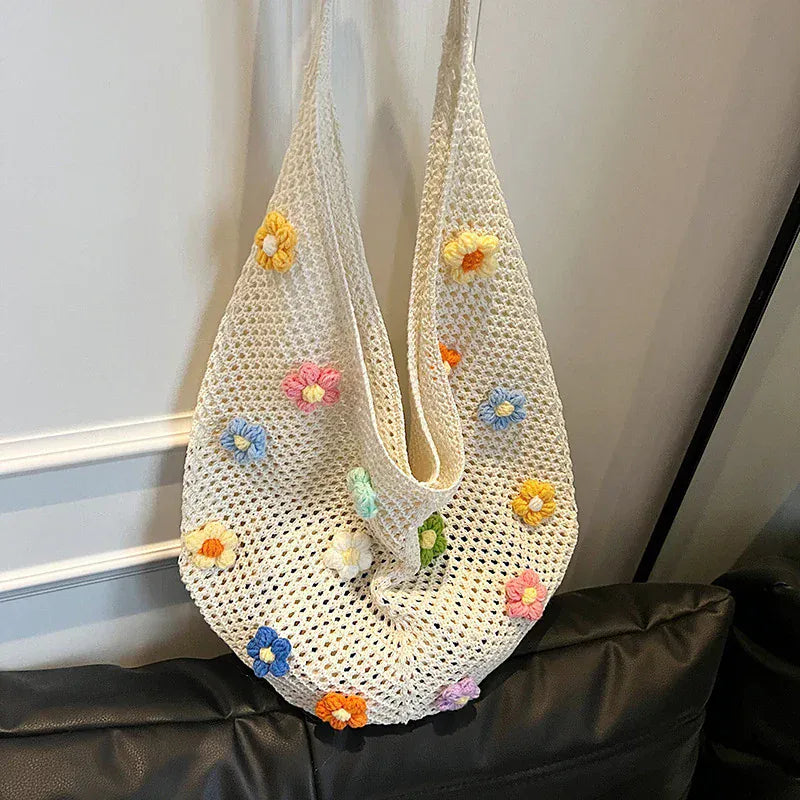 Celvera Tas Dames - Gehaakte Shopper met Bloemendetails | Zomer