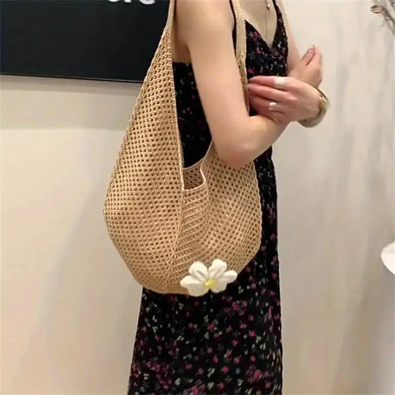 Celvera Tas Dames - Gehaakte Shopper met Bloemendetail | Zomer