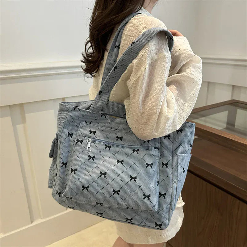Celvera Shopper Dames - Gewatteerde Tote Bag met Strikjesprint | Casual