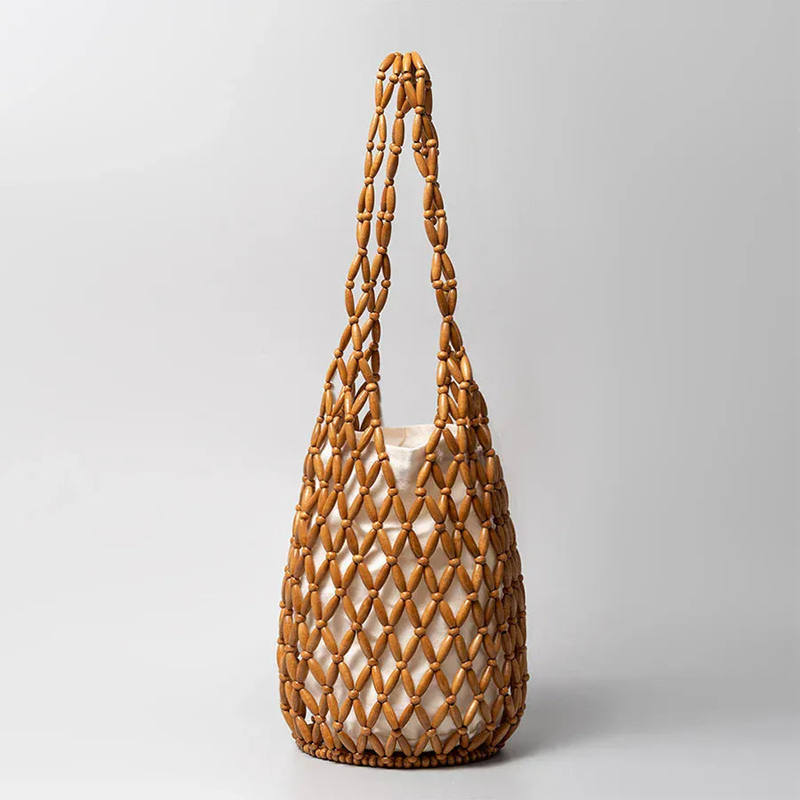 Celvera Tas Dames - Houten Kralen Shopper met Binnentas | Boho