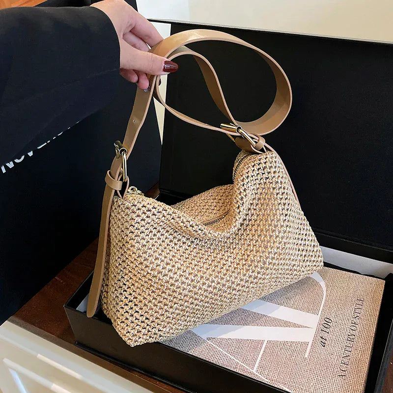 Celvera Tas Dames - Gevlochten Hobo Tas met Brede Schouderriem | Zomer